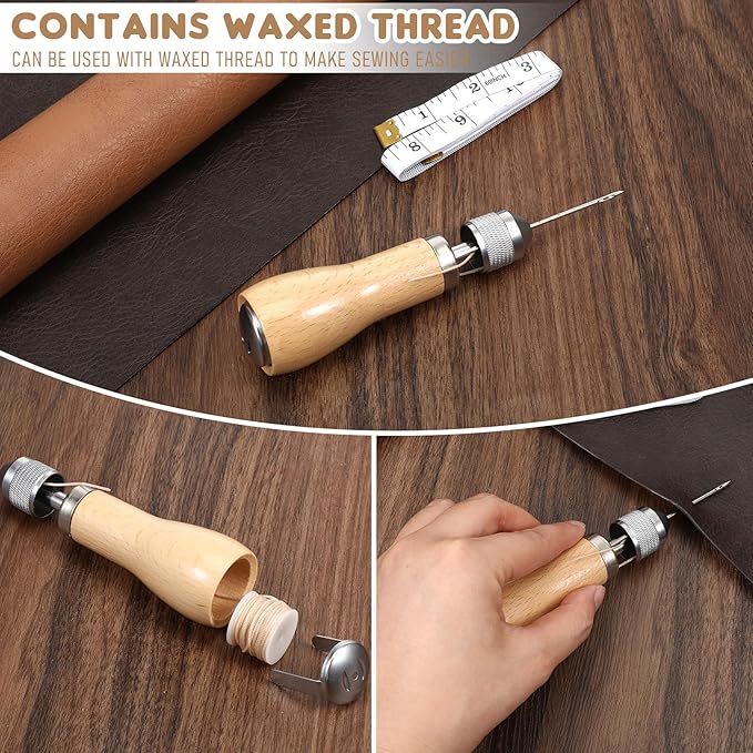40pcs Portable Sewing Awl Kit with Bag, Awl Tool Leather Stitching Waxed Thread Kit for DIY Leather Sewing Repair Craft
