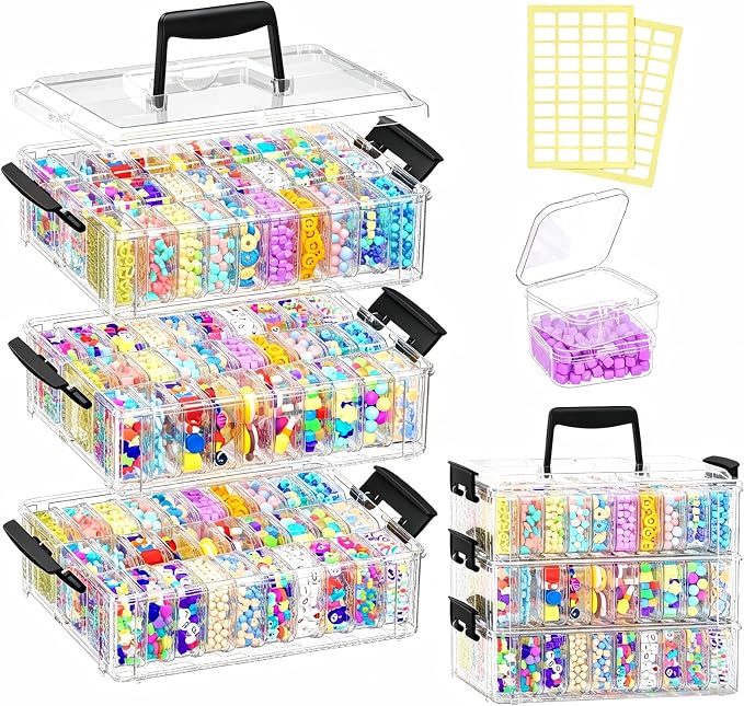 3-Tier Large Capacity Stackable Bead Organizer Box 90 Pcs, Portable Plastic - Image 3