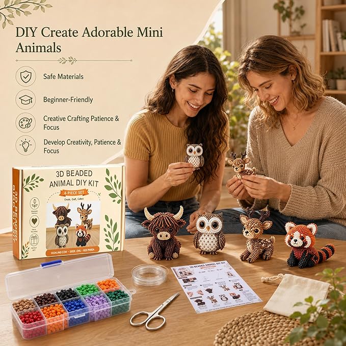 Kanroadi 3D Beaded Animal Kit, Beaded Animal Kit, Cute Animal Beading Craft Set - Image 7