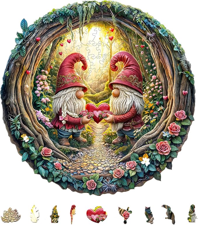 KAAYEE Wooden Puzzles for Adults, Gnome Couple Wooden Jigsaw Puzzle, 3D Visual by KAAYEEDirect