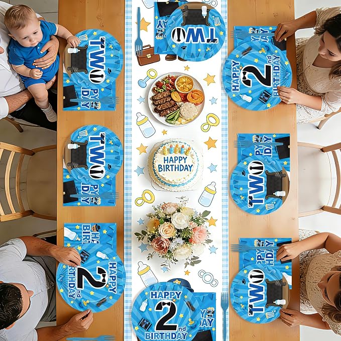 96Pcs Boss 2nd Birthday Party Decoration Baby Boy Second Birthday Plates and - Image 7