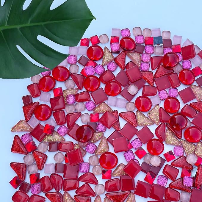 LITMIND 1.1LB Red Mixed Irregular Crystal Glass Mosaic Tiles - Image 2
