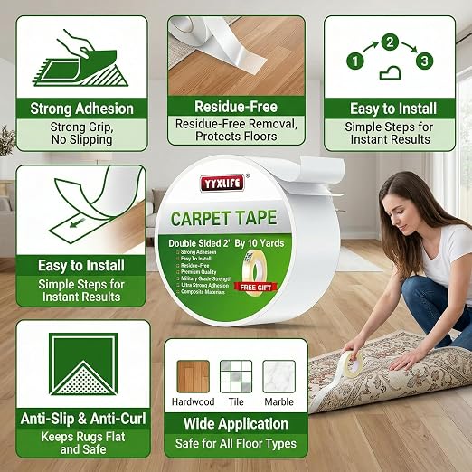 YYXLIFE Double Sided Removable Rug Tape - Image 7