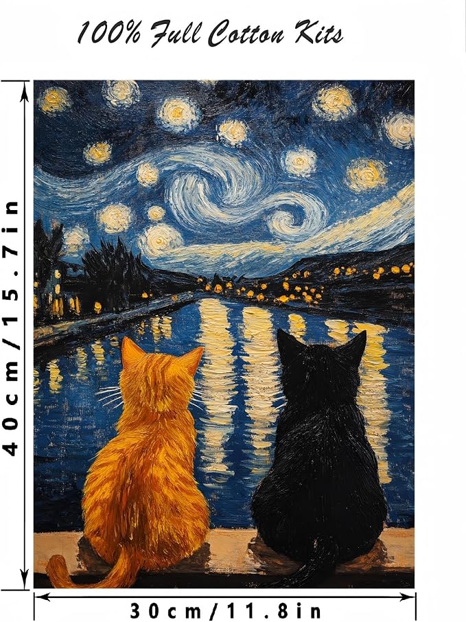 Cat Stamped Cross Stitch Kits for Adults, 11CT Needlepoint Starry Sky Counted - Image 2