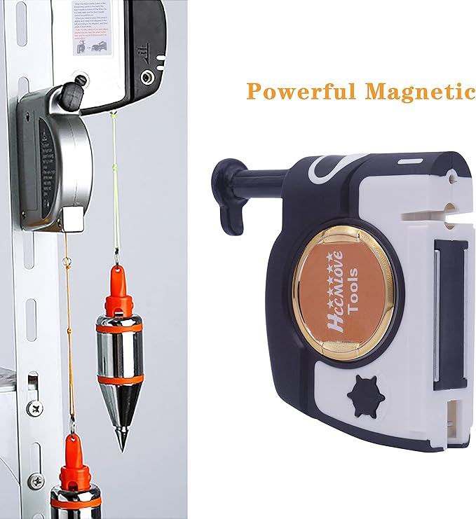 2 PCS Plumb Bob Magnetic - 15 oz(425g) Plumb Rite With 14.5 ft(4.5m) String,Sharpener,2 Pencils,Line Reel Used in Construction Can Automatically Stretch the Line and Quickly Stabilize the Plumb Bobs
