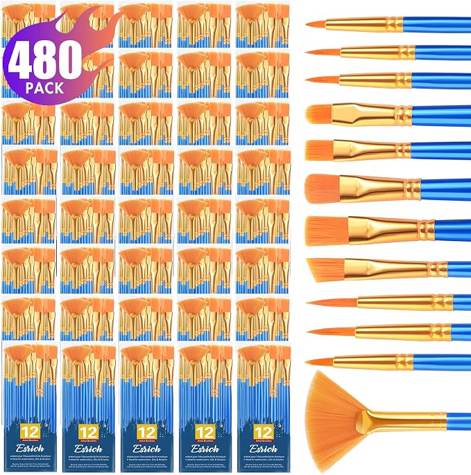 ESRICH 40pack/480pcs Paint Brushes, Nylon Hair Paint Brushes Set Round-Pointed by ESRICH