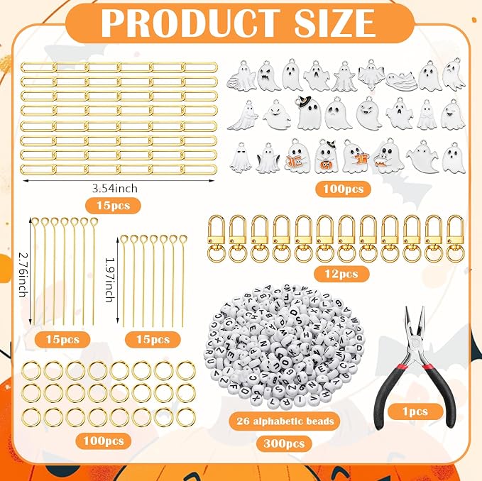 558 Pcs Halloween Ghost Charms Keychain Making Kit DIY Ghost Glow in The Dark - Image 2