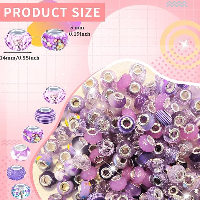 Large Hole Beads Spacer Beads Purple Assorted European Craft Big Beads Large - Image 2