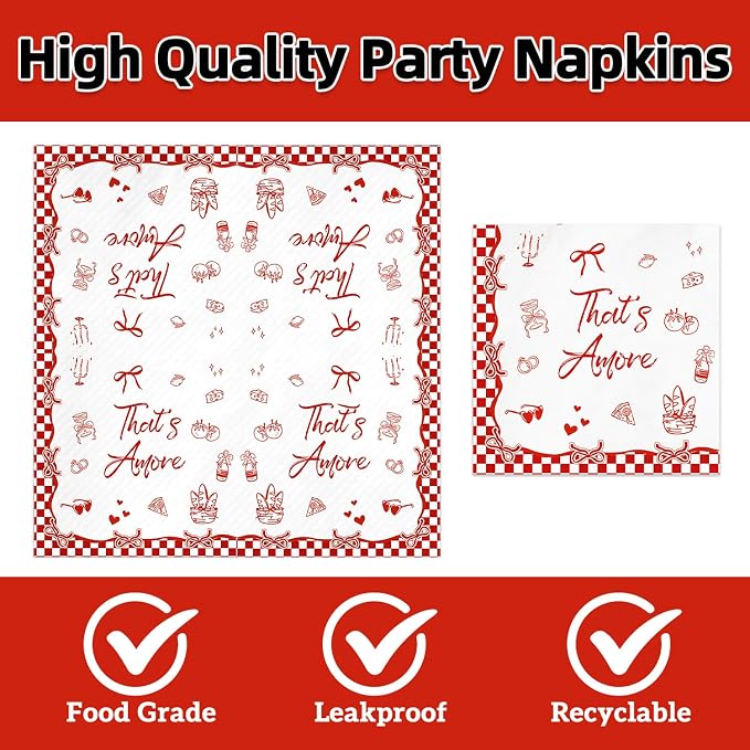 40Pcs That's Amore Party Supplies Red Gingham Bachelorette Paper Plates Napkins - Image 4