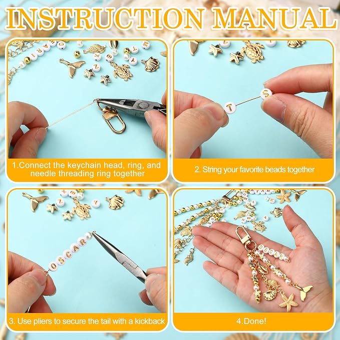 Cunno 776 Pcs Beach Seashell Bag Charm Making Kit, Ocean Coastal DIY Keychain - Image 3