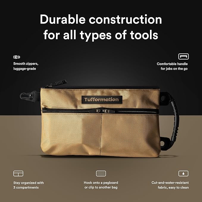 Small Tool Pouch, Tool Bag Organizer with Zipper. Small Tool Bag with Multiple Compartments. Perfect Tool Pouch Bags for Men Women Electricians & Others.