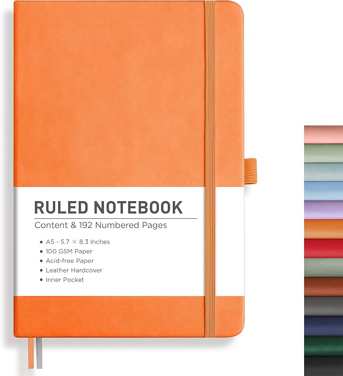 RETTACY Lined Journal Notebook, 192 Numbered Pages, A5 Size | Leather Hardcover by RETTACY
