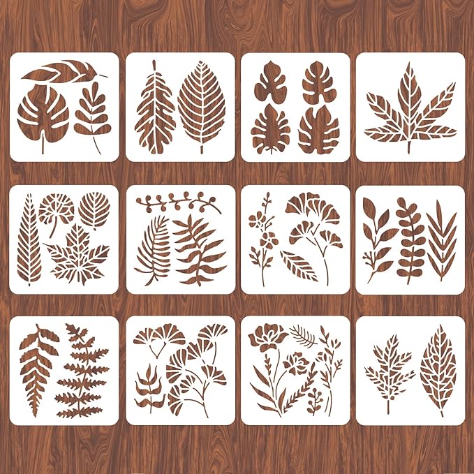 INFUNLY 12PCS Leaf Wall Stencils Reusable Plant Pattern Stencils Painting by INFUNLY