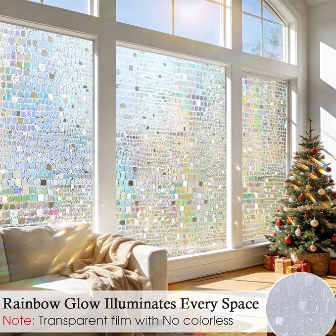 Windimiley Window Privacy Film 3D Rainbow Static Clings Bathroom Stained Glass - Image 2