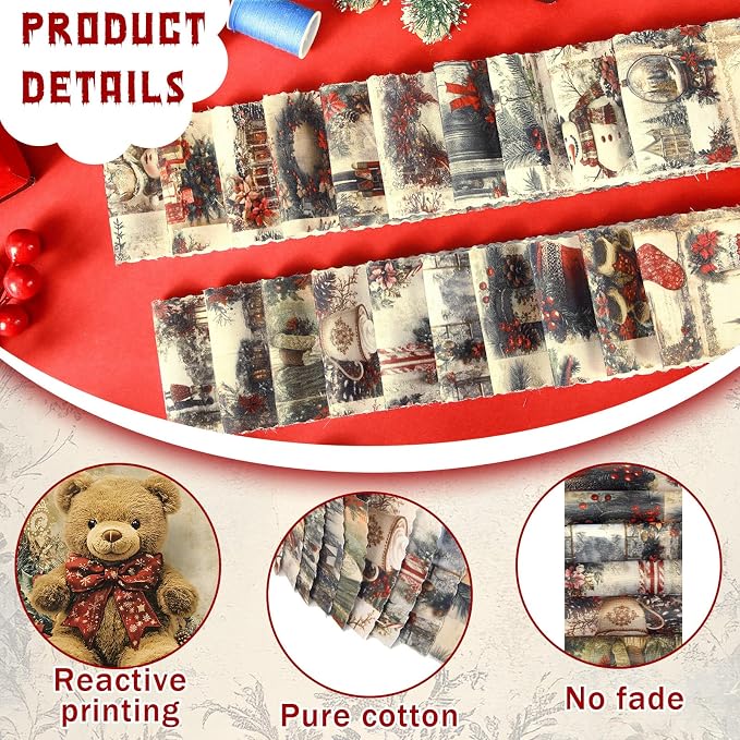 Hosuly 40 Pcs Vintage Christmas Fabric Jelly Santa Claus Snowman Nutcracker - Image 4