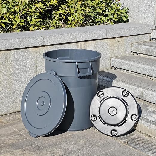 32 Gallon Outdoor Trash Can with Wheels and Lid, Garbage Cans with Handle,Trash Bin Suitable for Hospitals/Garages/Backyards/Yards/Mall (2 Pack)