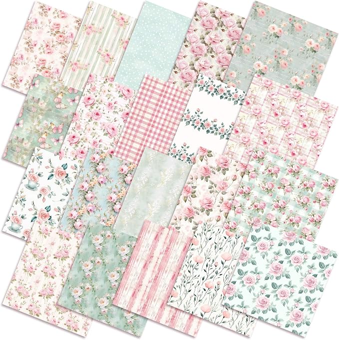HunnmingRe 20 Pcs 10''x10'' Floral Greenery Quilting Fabric Square Watercolor by HunnmingRe