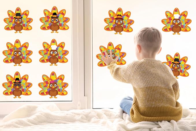 Renbuzhu 36PCS Thanksgiving Crafts Bulk: Turkey Paper Suncatchers DIY Kit - Image 3