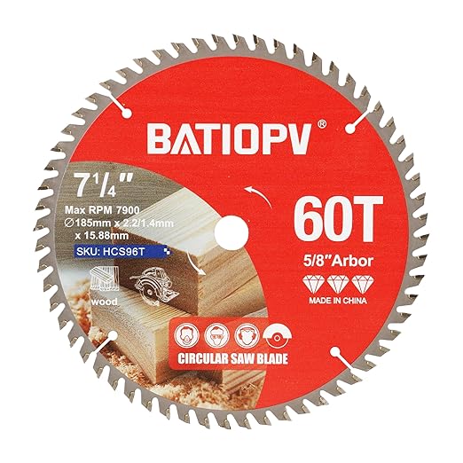 Circular Saw Blades 7-1/4 Inch, 60T for Wood Cutting – Ideal for Hardwood, Plywood, Chipboard – Precision Carbide-Tipped Saw Blades for Smooth Finish
