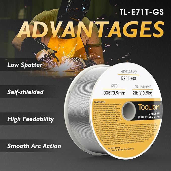 TOOLIOM E71T-GS .035" Diameter 2-Pound Spool Flux Core Self-shielded Carbon Steel MIG Welding Wire 3 PCS