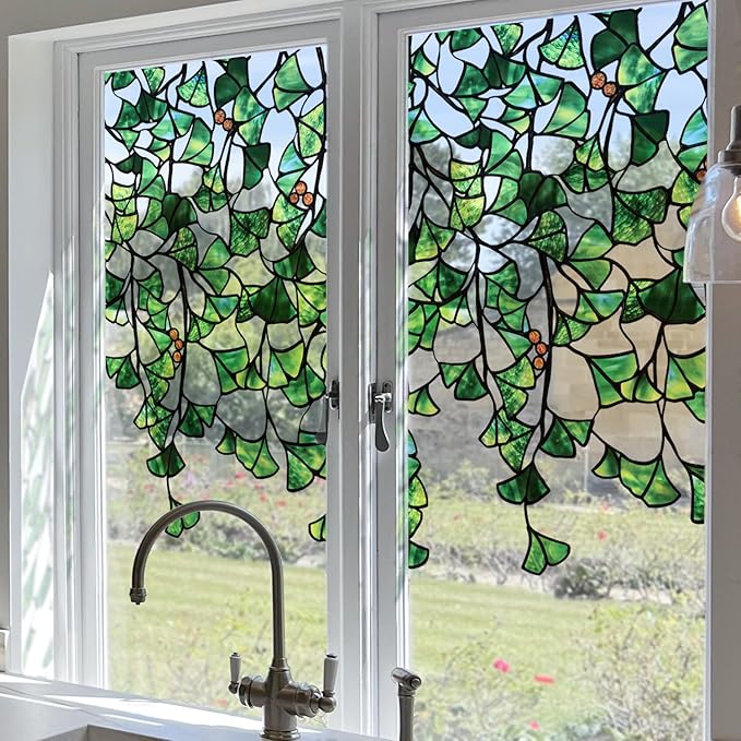 Original Hand Drawn Stained Glass Window Cling Haing Plants，Double Sided by ChicSkin