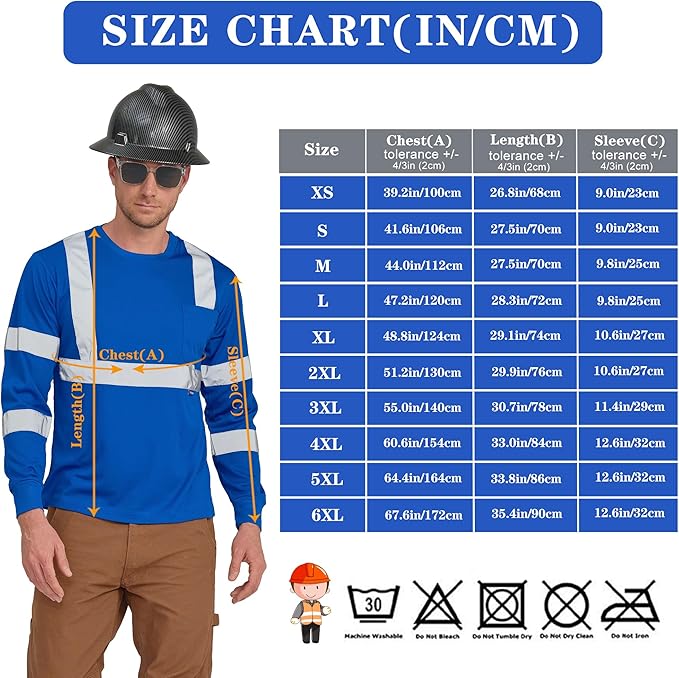 AYKRM Safety T Shirt Reflective High Visibility hi vis Long Sleeve T Shirt (XS-6XL)