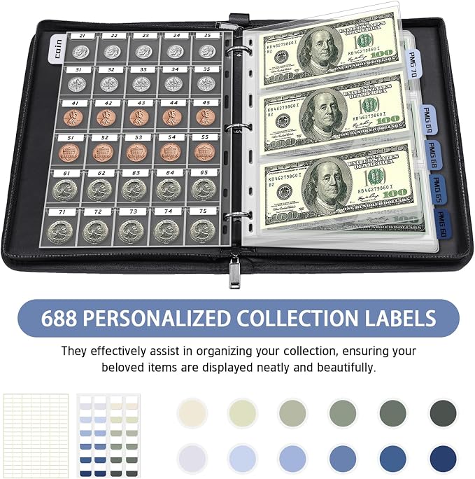 Coin Collection Album Holder for Collectors, 1403 Personalized Collection Labels - Image 6