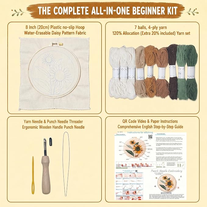 Fusionchaos Punch Needle Kits for Adults Beginners, Sunflower | All-in-one kit - Image 4