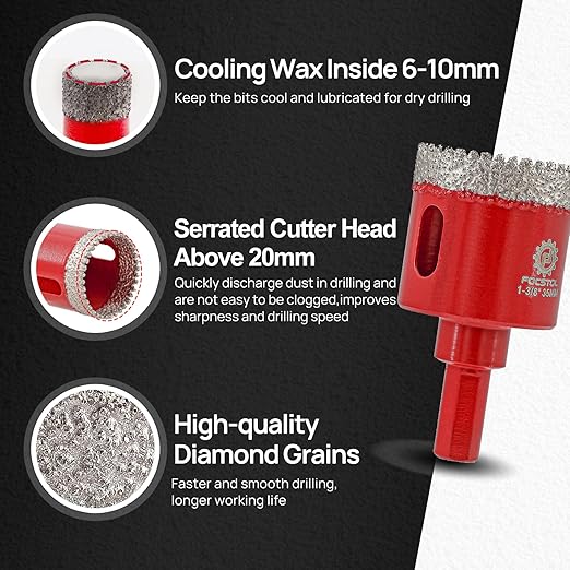 Diamond Core Drill Bit Set - 7pcs (6/8/10/20/35mm+35mm Beveling Chamfer Bit+6mm Carbide Drill Bit) Diamond Hole Saw Kit for Porcelain Ceramic Tile Marble Granite
