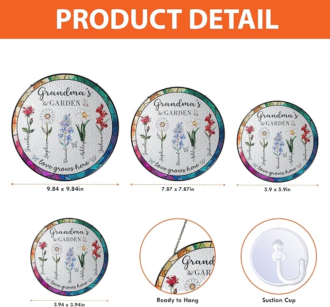 LOVELYPOD Custom Grandma Birth Flowers Stained Glass Window Sun Catcher - Image 7