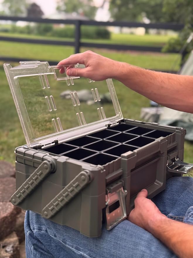 18" Cantilever Tool Box Organizer, Olive Green Heavy-Duty Tool Storage Box - Image 4
