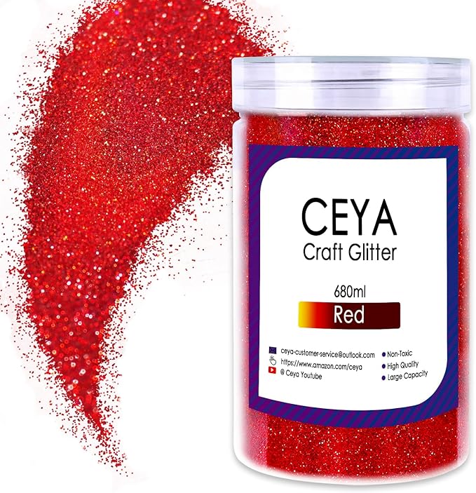 Ceya Holographic Ultra Fine Glitter Powder, 1.1LB/ 17.63OZ Laser Red Glitter by CEYA