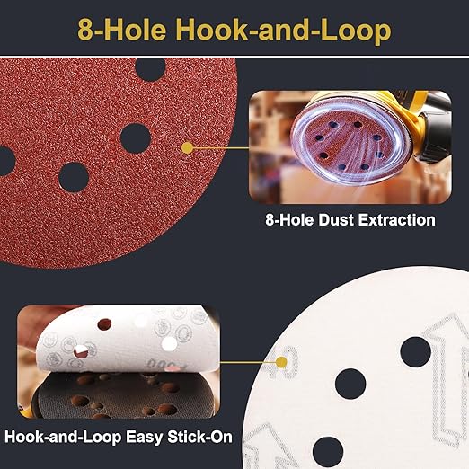 100 PCS 5 Inch Sanding Discs 40 Grit Hook and Loop Adhesive Round Sandpaper for Random Orbital Sander