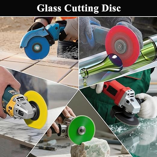 Lamoutor 6Pcs 4 Inch Glass Cutting Disc for Angle Grinder, Diamond Saw Blade, Tile Cutter Blade for Cutting Marble Glass Tile Jade Crystal（Green/Blue/Yellow/Black/Red/Orange）