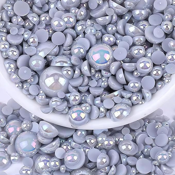 2000PCS AB Color Imitation Half Round Pearls Bead Loose Beads Gems, Mixed Sizes by UYTRDVG