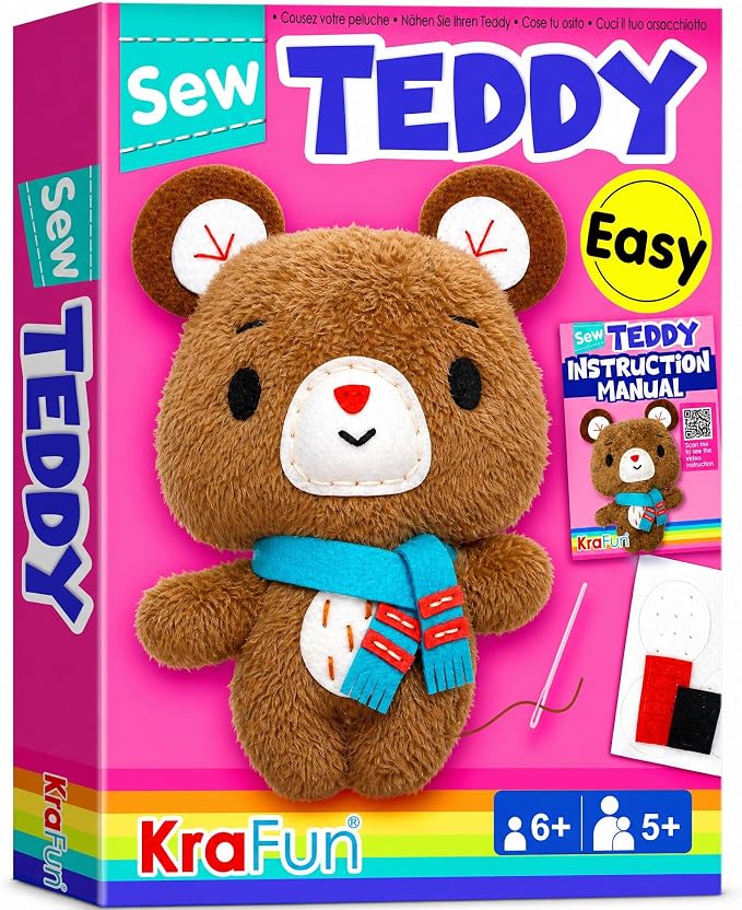 KRAFUN Teddy Bear Sewing Kit for Kids Ages 8-12 by FunCreativeArtsCraftKits