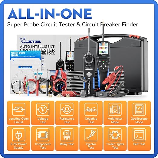 VDIAGTOOL V500 Pro Automotive Circuit Tester, Power Circuit Probe Tester Breaker Finder Tool, 9/30V Electrical Open Short Circuit Finder, Multimeter/Oscilloscope/Relay/Injector Test