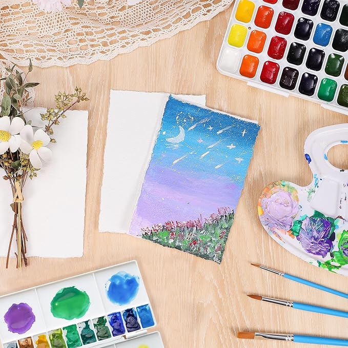 50 Sheets Watercolor Paper 4 x 6inch, 300 GSM Deckled Edge Paper Rough/Textured - Image 5