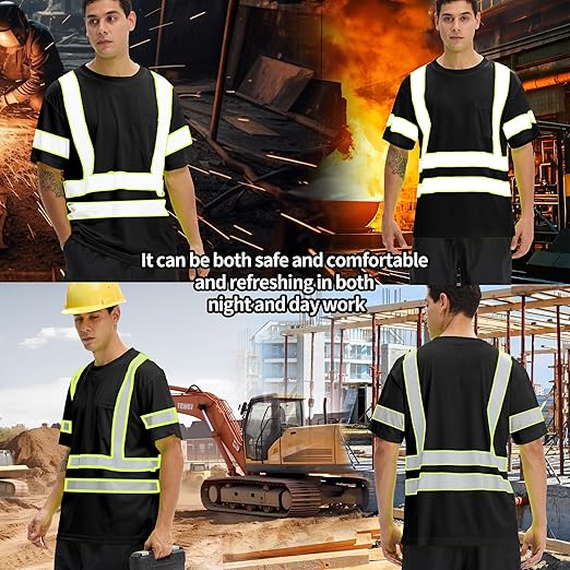 sesafety 3PACK High Visibility Shirts for Men, Class 3 Hi Vis Reflective Construction Shirts for Men with Pocket Safety T Shirts