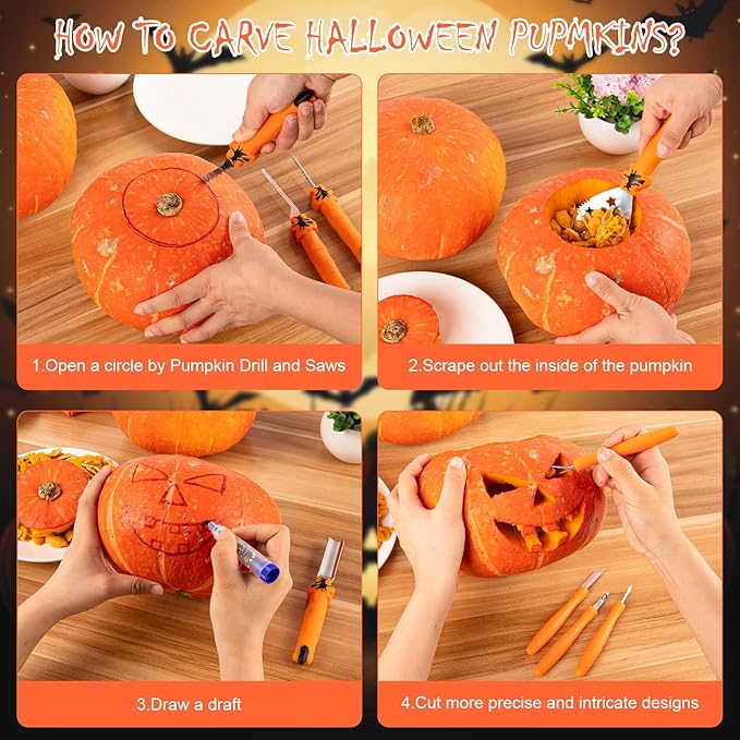 Pumpkin Carving Kit Tools Halloween, Professional Heavy Duty Carving Set, Stainless Steel Sculpting Tool Carving Knife for Halloween Decoration Jack-O-Lanterns, Gift for Halloween(9PCS)