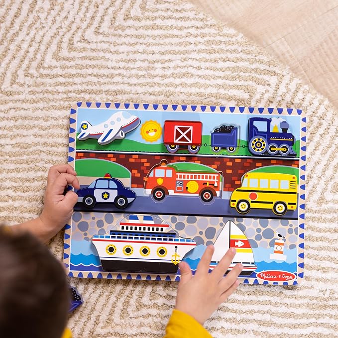 Melissa & Doug Vehicles Wooden Chunky Puzzle, Educational Screen Free Activity - Image 2