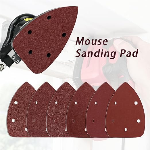 100-Pack Mouse Sandpaper (5-Hole) 40 Grit for Mouse Detail Sanders, Premium Aluminum Oxide, Easy to Replace, Ideal for Woodworking, Furniture Refinishing, and Crafting
