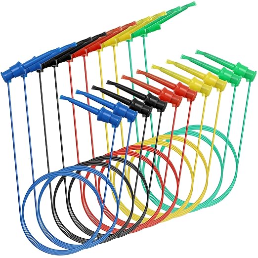 Sumnacon 10 Pcs Multimeter Electrical Test Dual Lead Test Hook Clips - 5 Colors 20 AWG Silicone Flexible Test Cables for Electronic, Component, Testing Connecting