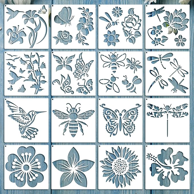 Zonon 16 Pieces Stencils for Painting, Reusable Large Butterfly Hummingbird by Zonon