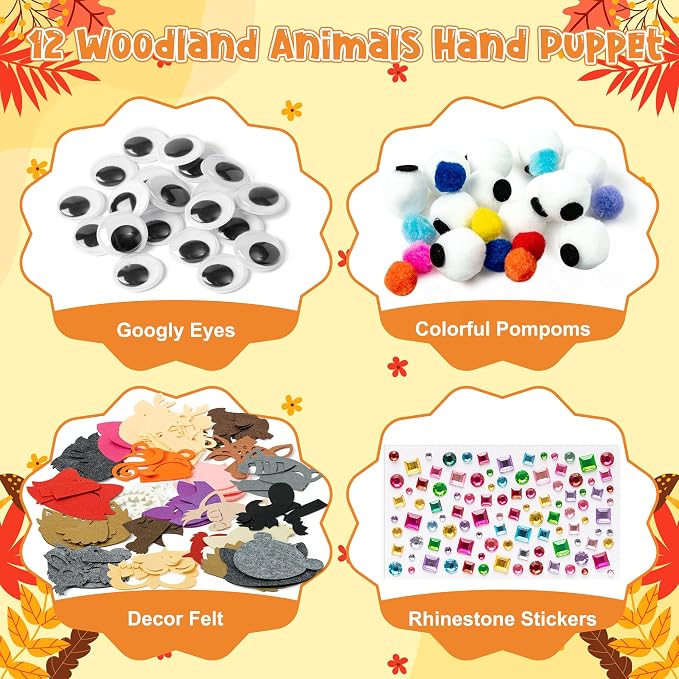 WATINC 12Pcs Hand Puppet Making Kit, Art Craft Felt Sock Puppet Toys, Creative - Image 2