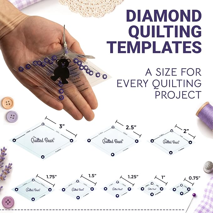 The Quilted Bear Right Angle Triangle Quilting Templates – 8 Clear Non-Slip - Image 2