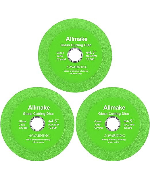 Glass Cutting Disc, Allmake 3pcs Rock Slab Grinding Disc 4.5 Inch for Angle Grinder, Diamond Glass Cutter Saw Blades for Grinding Cutting Bottle Crystal Ceramic Tile, Discos para Cortar Ceramica