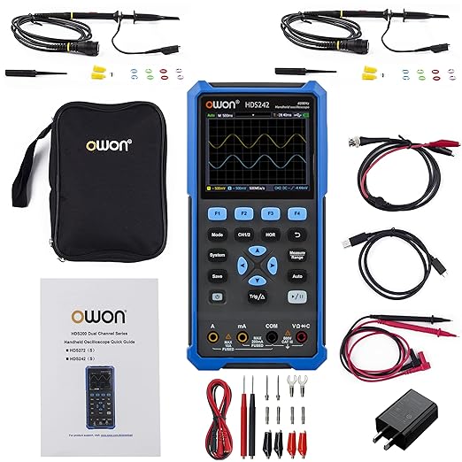 HDS242 Oscilloscope, 40MHz Bandwidth 2CH Handheld Oscilloscope Multiumeter 2 in 1 Digital Oscillograph for Electronic Measurement, Circuit Design or Test
