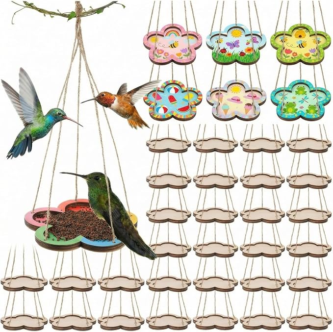 DoubleFill 48 Pcs Thickened Wood Bird Feeder Craft Kits by DoubleFill