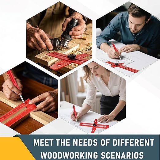 Woodworking Scriber Marking Line Ruler，Adjustable Aluminum Alloy Sliding T-Square Ruler，Precision Line Drawing with Angle Adjustment, Tool for Engineering, Architecture ，Design Drawing